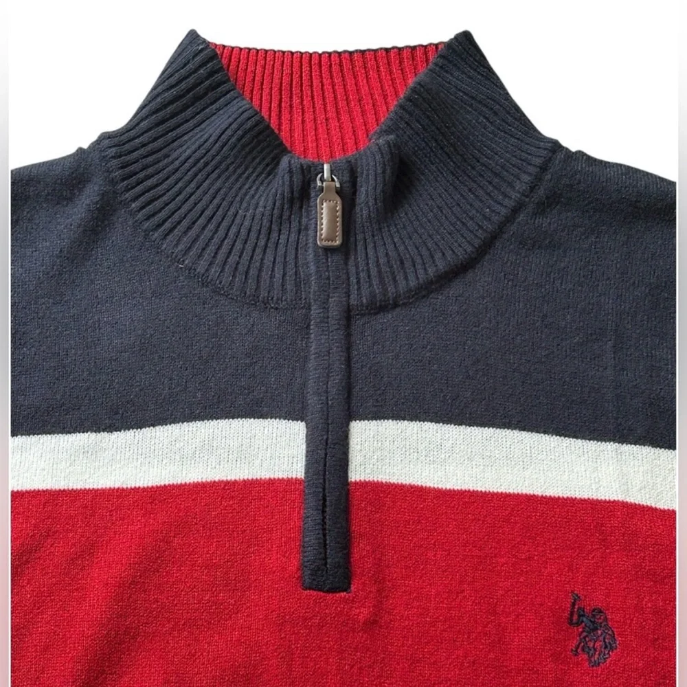 U.S. Polo Association Quarter Zip Colorblock Pullover Sweater Top Size XL NWOT - Picture 3 of 11